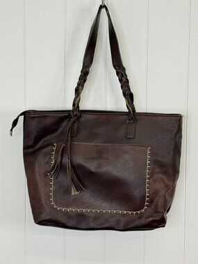 Weimeibaige Brown Large Tote Purse Braided Strap Stitched Oversized Bag Pockets